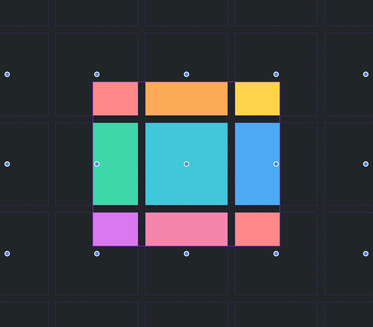 The scroll-snap overlay is visible even outside of the boundaries of the container, revealing the overflowing scroll-snap items.